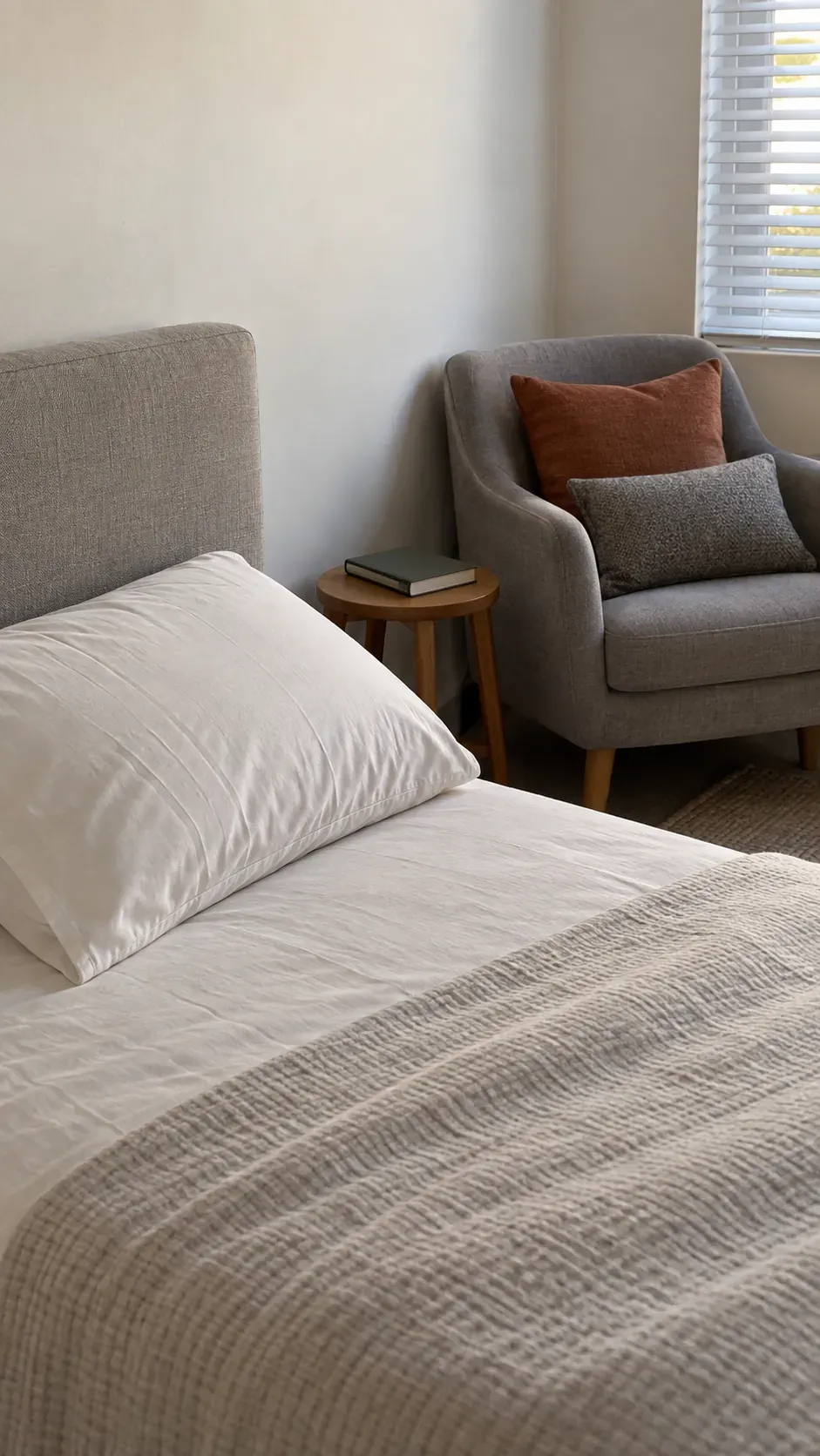 Pillows kept without a sleeping purpose during a small apartment reset