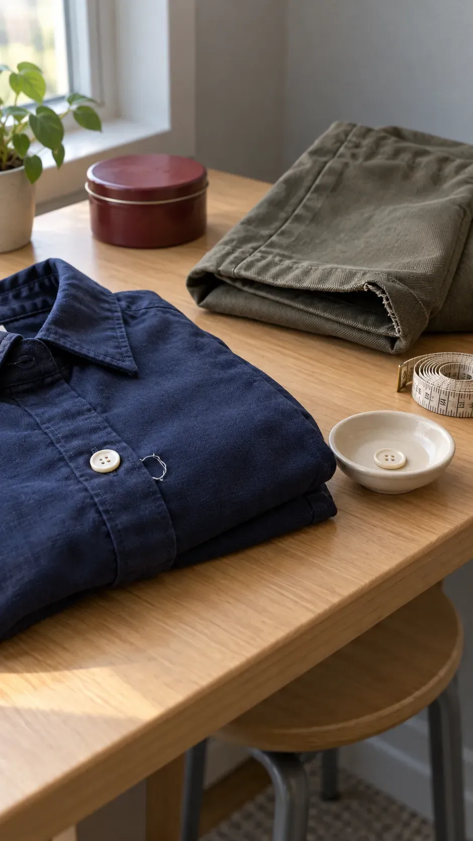 Clothing repairs with no realistic plan during a small apartment reset