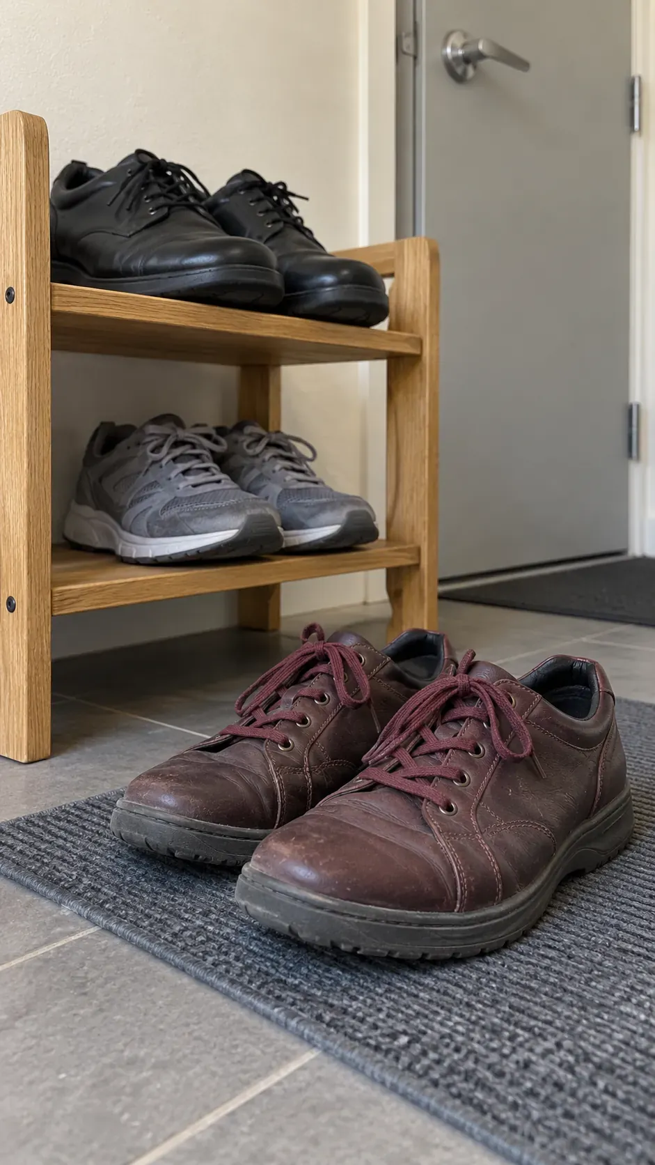 Shoes that are unsafe or painful to wear during a small apartment reset