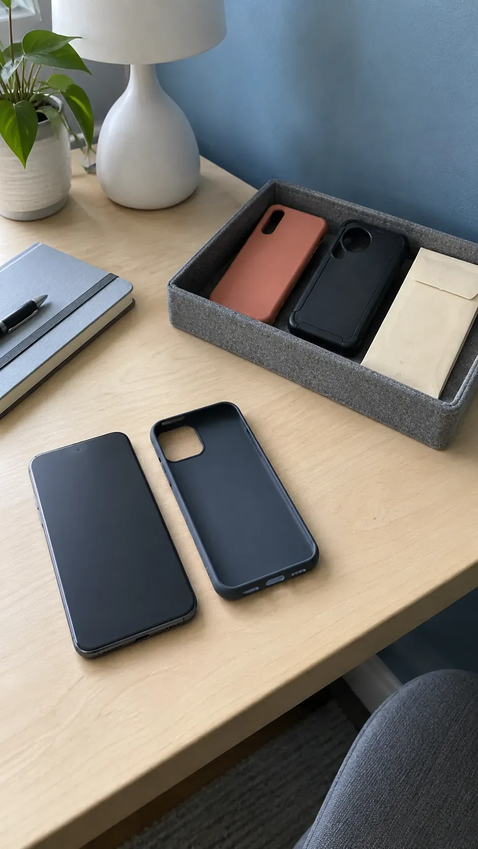 Old phone cases and screen protectors during a small apartment reset