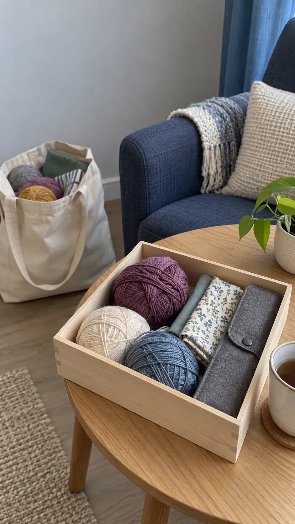 Craft supplies from abandoned projects during a small apartment reset