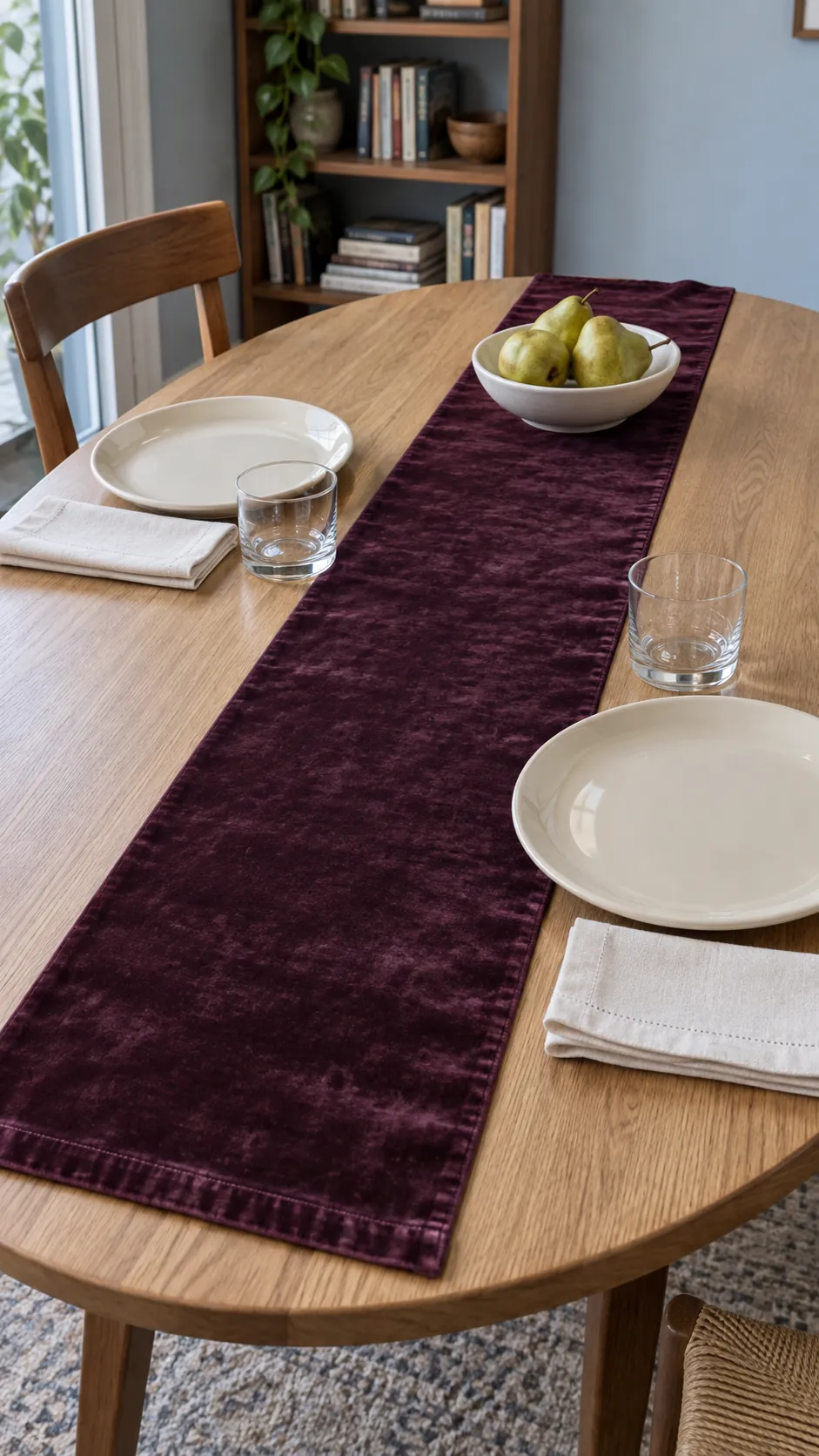 A Flat Plum Velvet Runner for a moody Thanksgiving tablescape