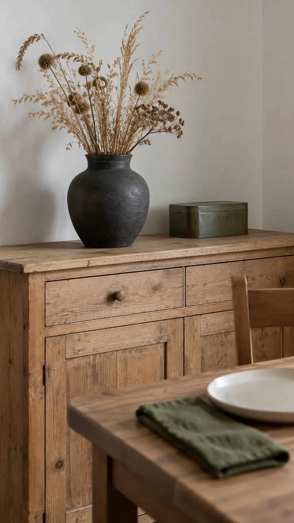 Dried Stems on the Sideboard for a moody Thanksgiving tablescape