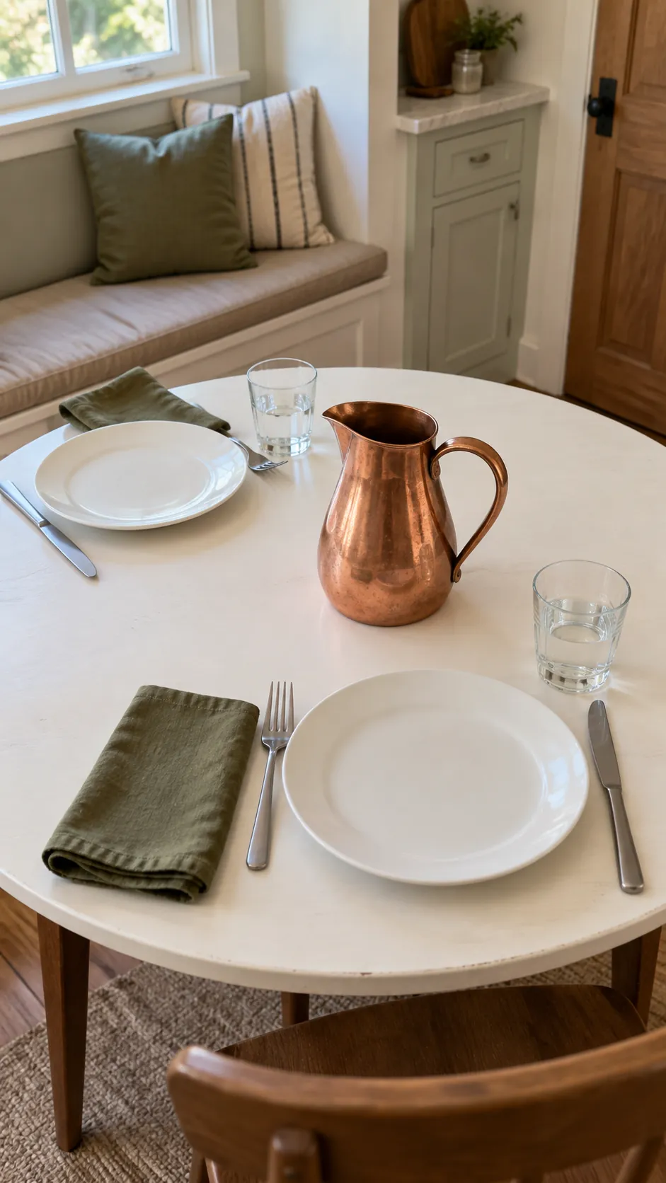 Copper Details on a Small Round Table for a moody Thanksgiving tablescape