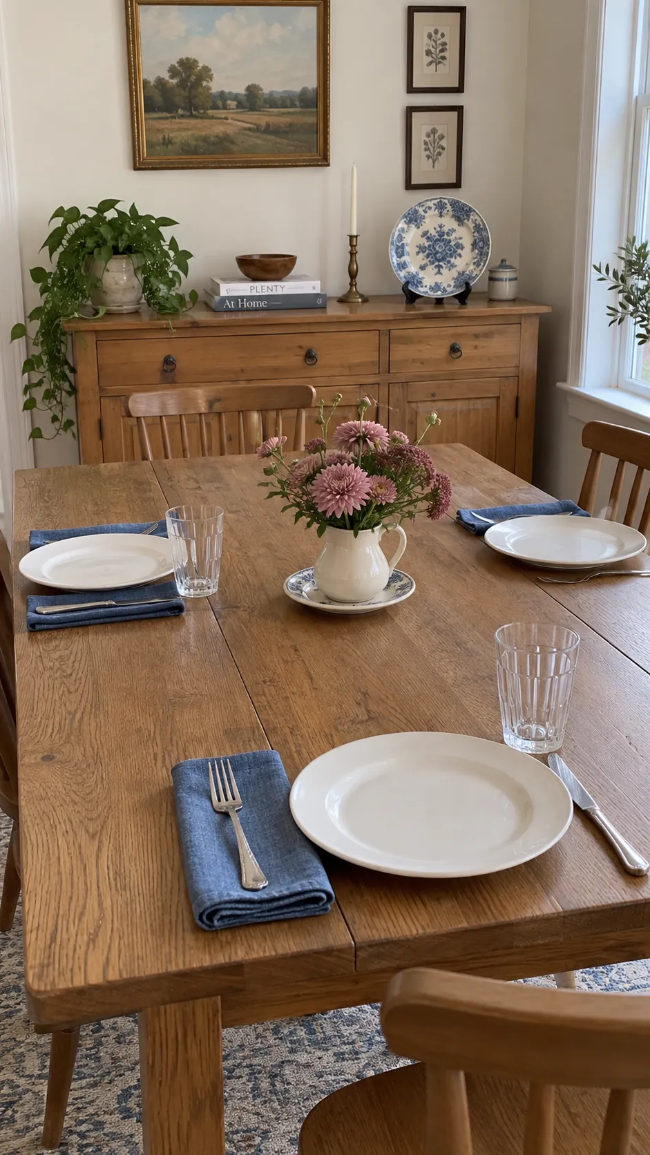 Vintage inspired Thanksgiving table with reusable linens and carefully placed heirloom accents