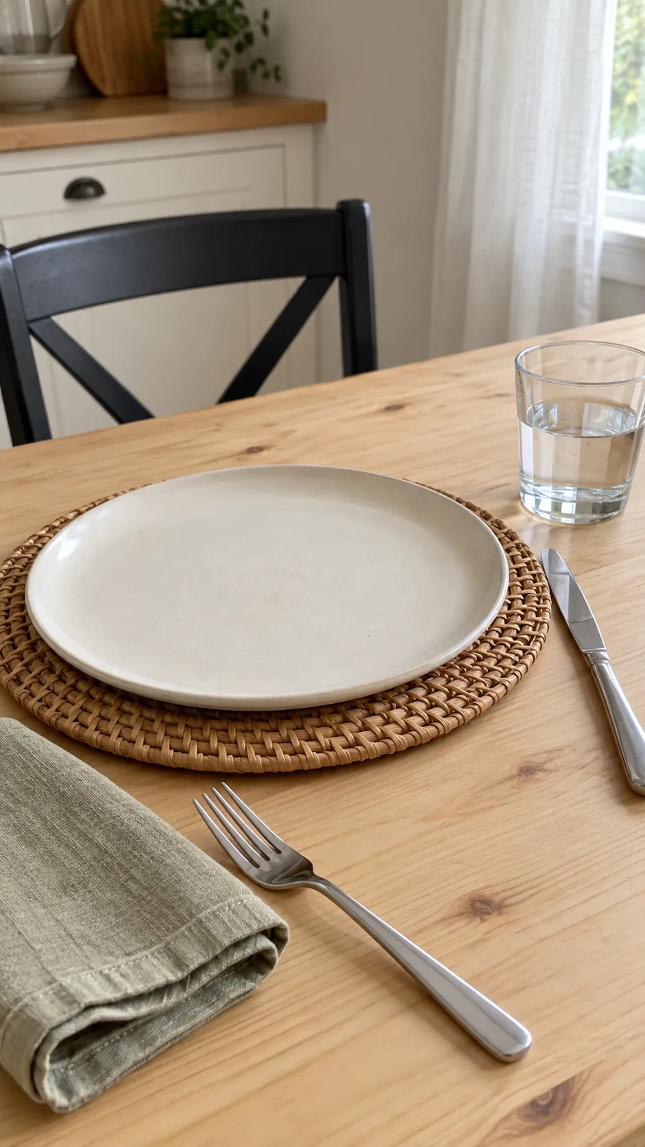 Woven Chargers beneath Cream Plates in a vintage Thanksgiving setting