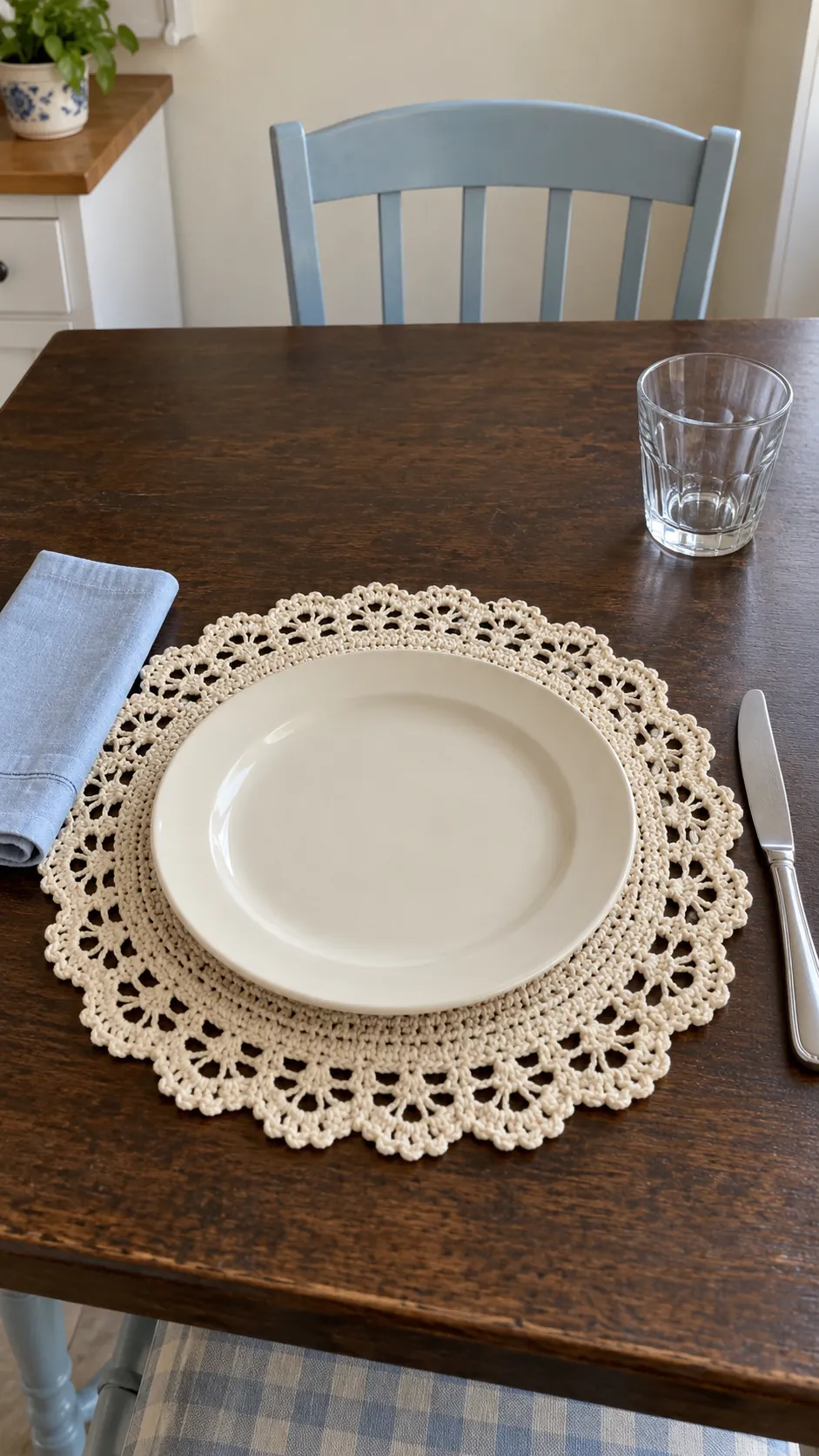 Crocheted Placemats with Smooth Glass Bases in a vintage Thanksgiving setting