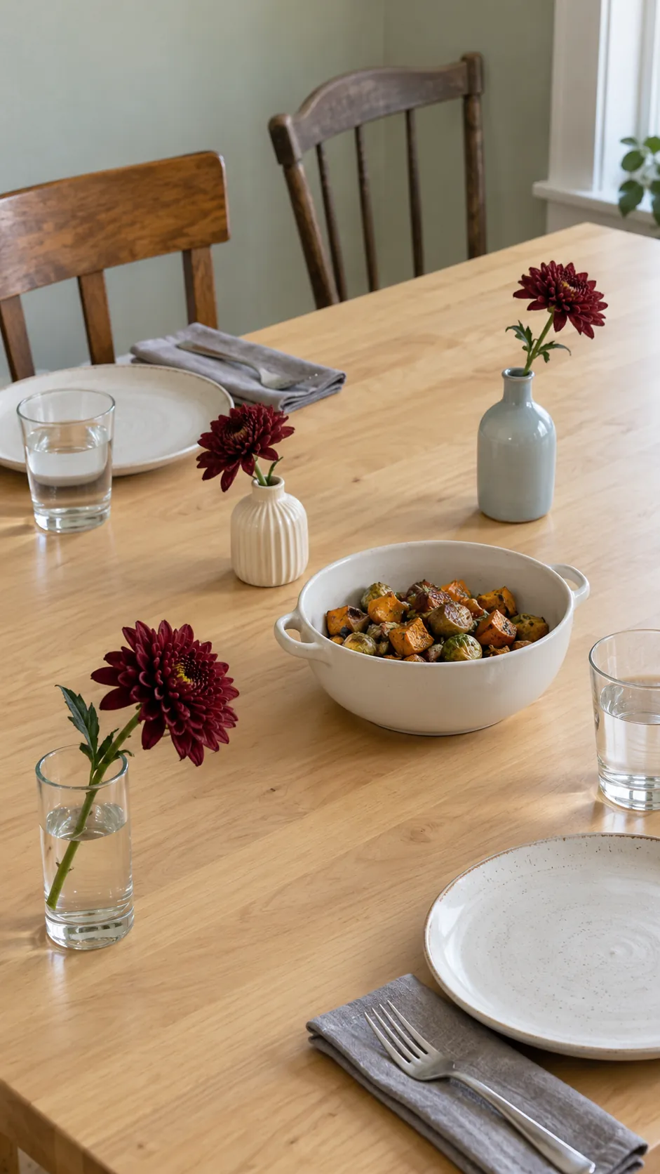 Small Bud Vases from a Mixed Collection in a vintage Thanksgiving setting
