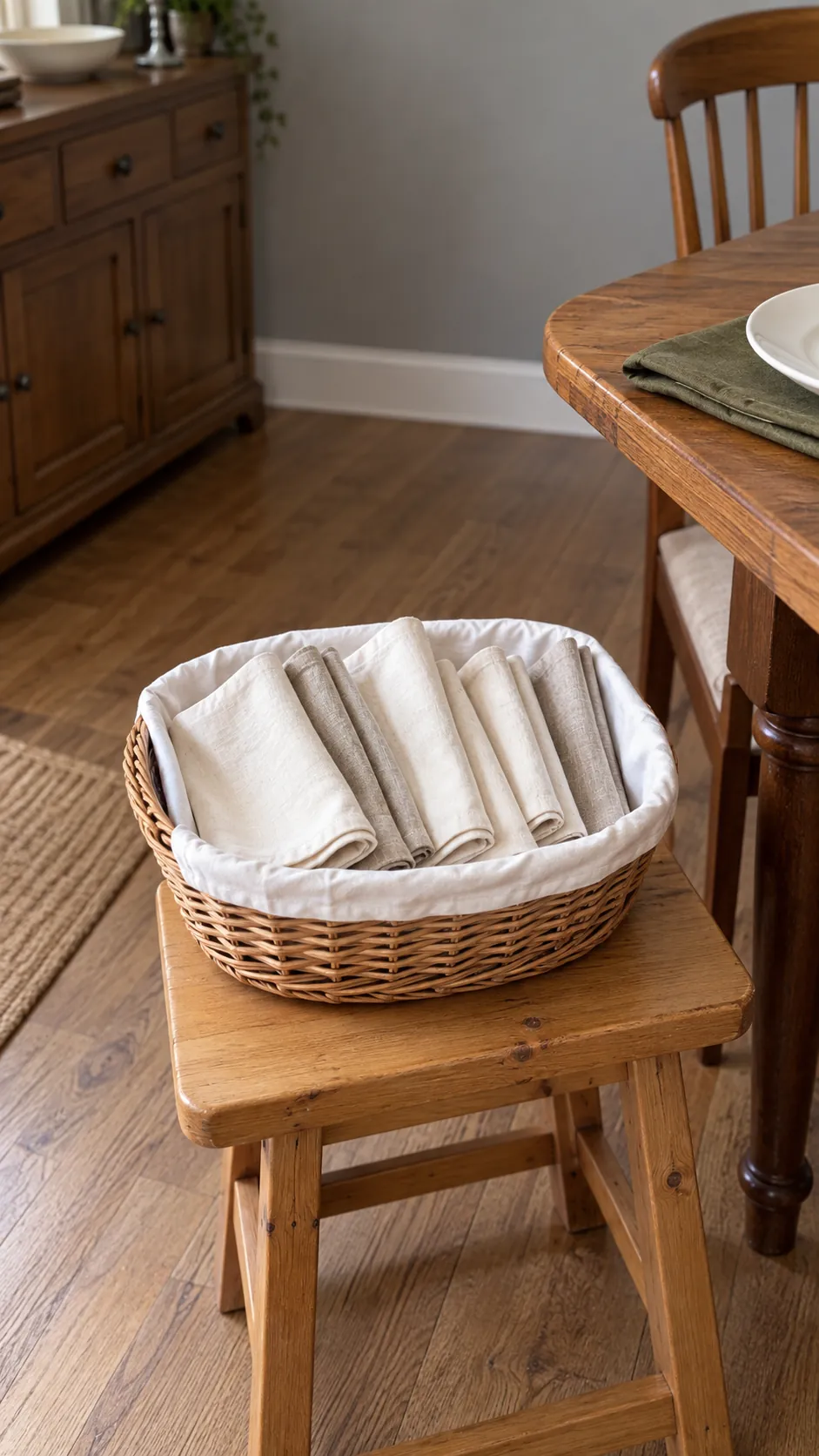 A Basket for Spare Linen Napkins in a vintage Thanksgiving setting