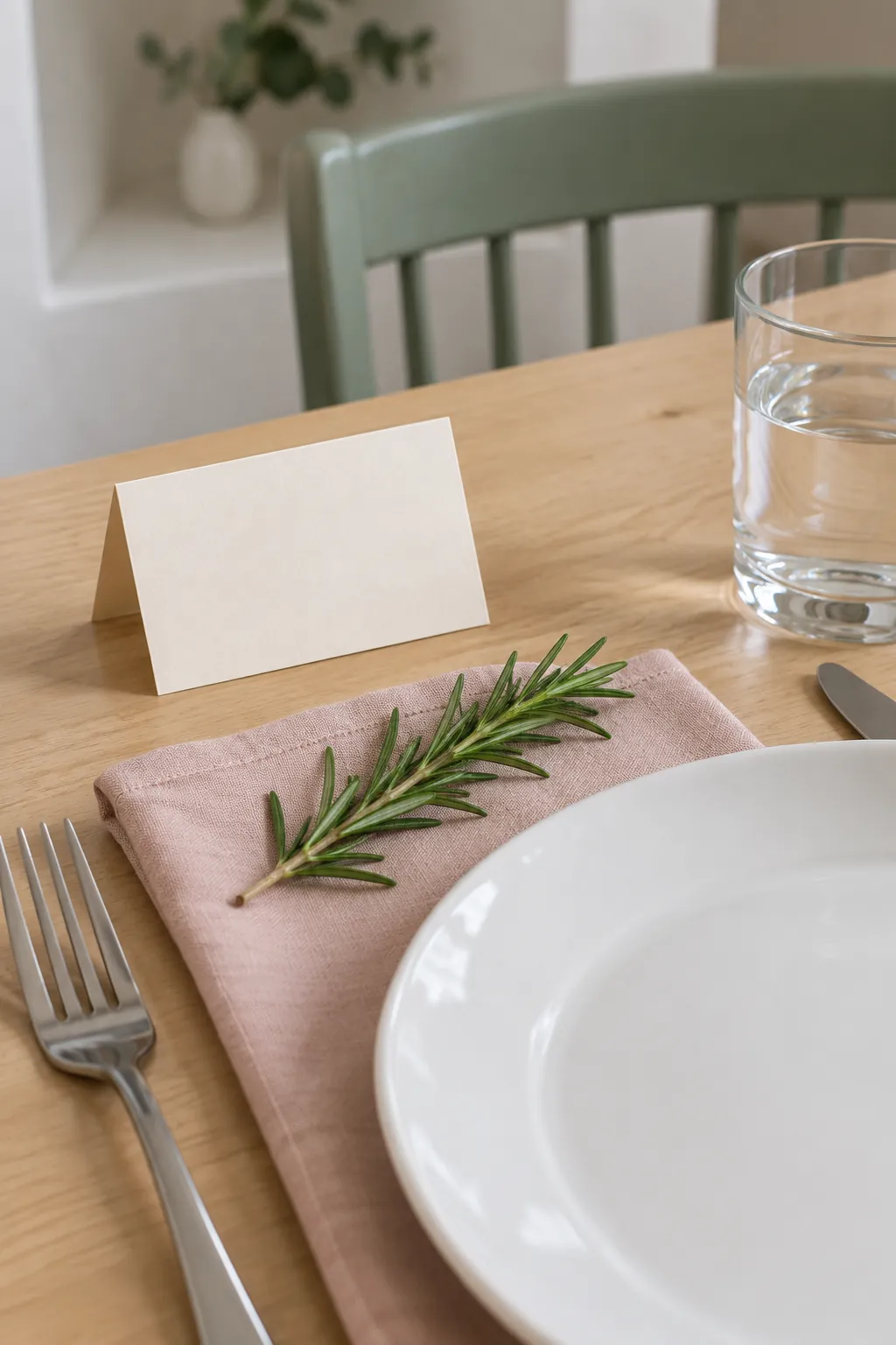 Simple Cards with Removable Herb Sprigs for an elegant Thanksgiving tablescape