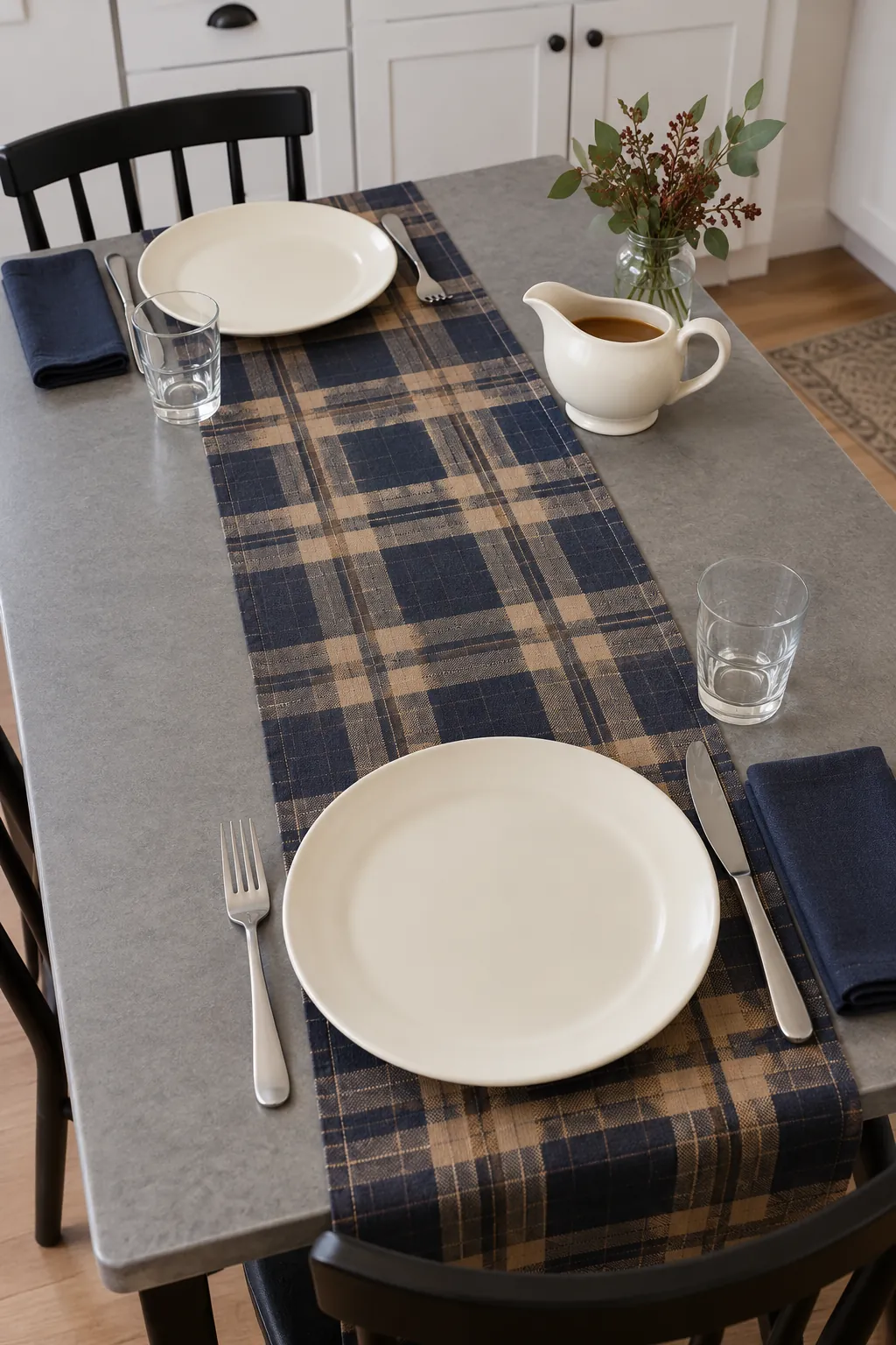 Quiet Plaid beside Plain Ceramics for an elegant Thanksgiving tablescape