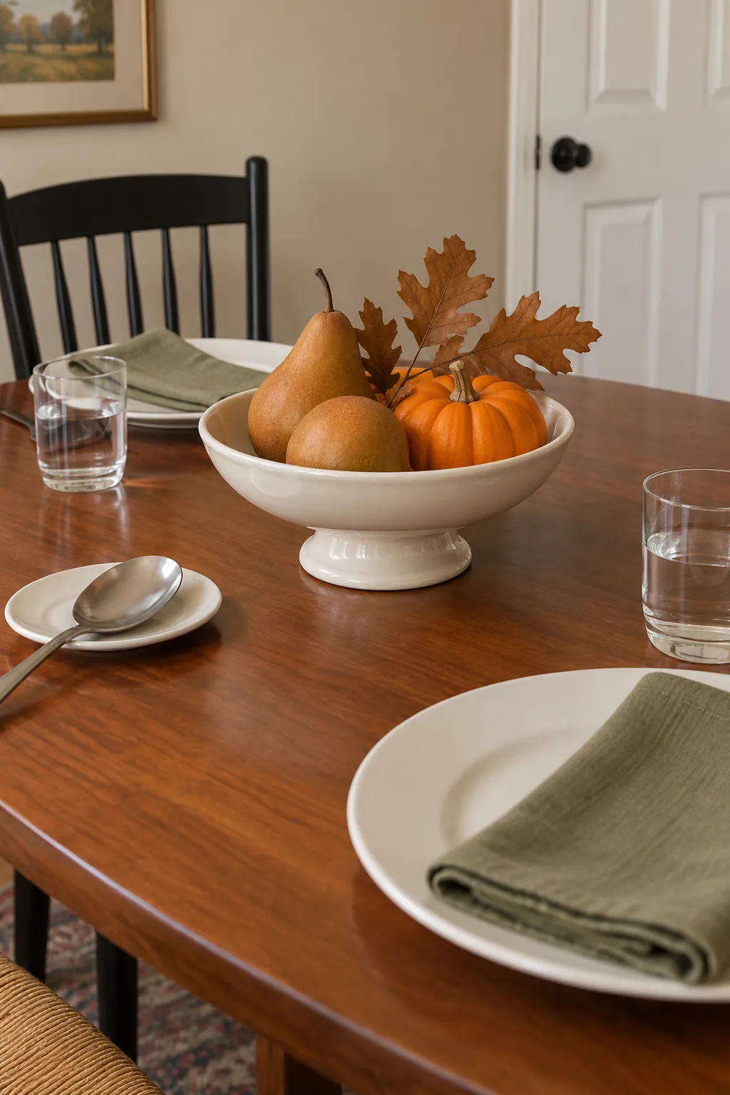 Seasonal Color in a Low Footed Bowl for an elegant Thanksgiving tablescape