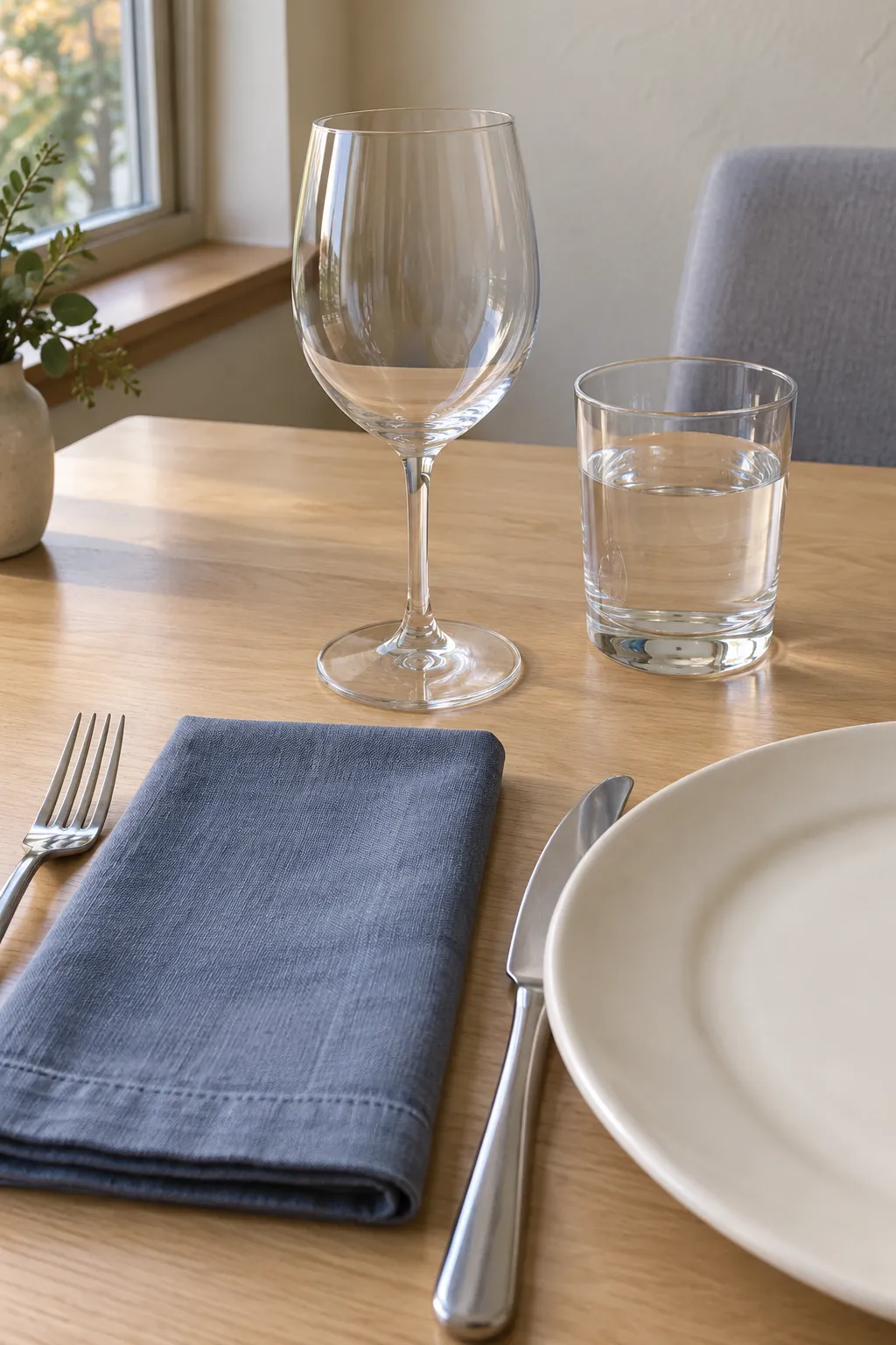 Flat Linen Folds beside Stemware for an elegant Thanksgiving tablescape