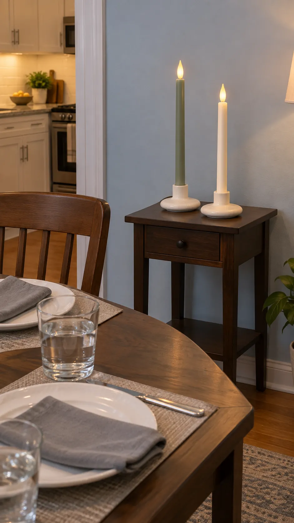 Muted Battery Tapers without Foliage at a practical modern Thanksgiving setting