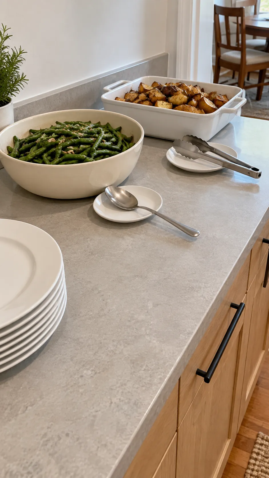 A Buffet with Room for Utensil Rests at a practical modern Thanksgiving setting