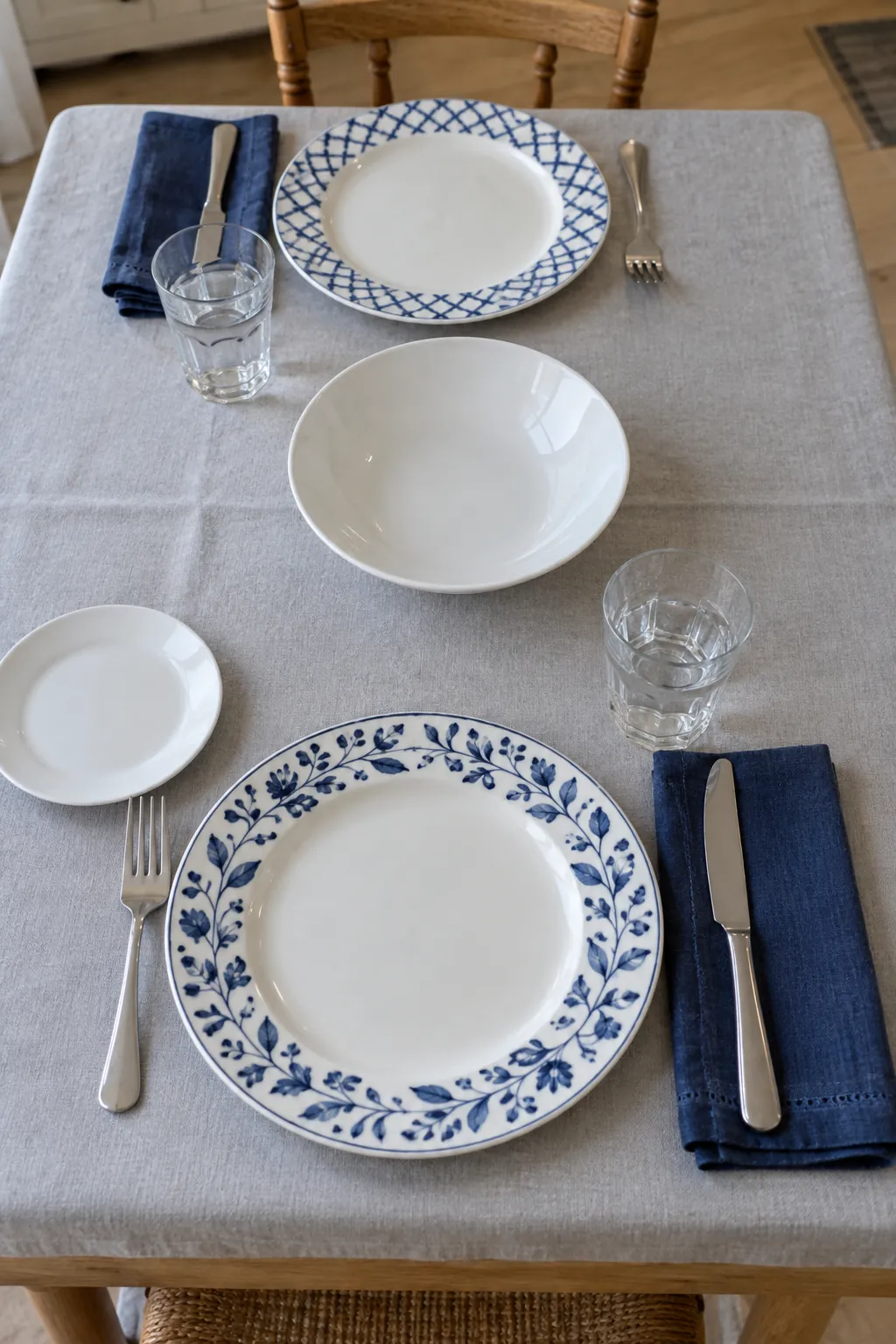 Collected Blue China with One Shared Color for a blue and white Thanksgiving table