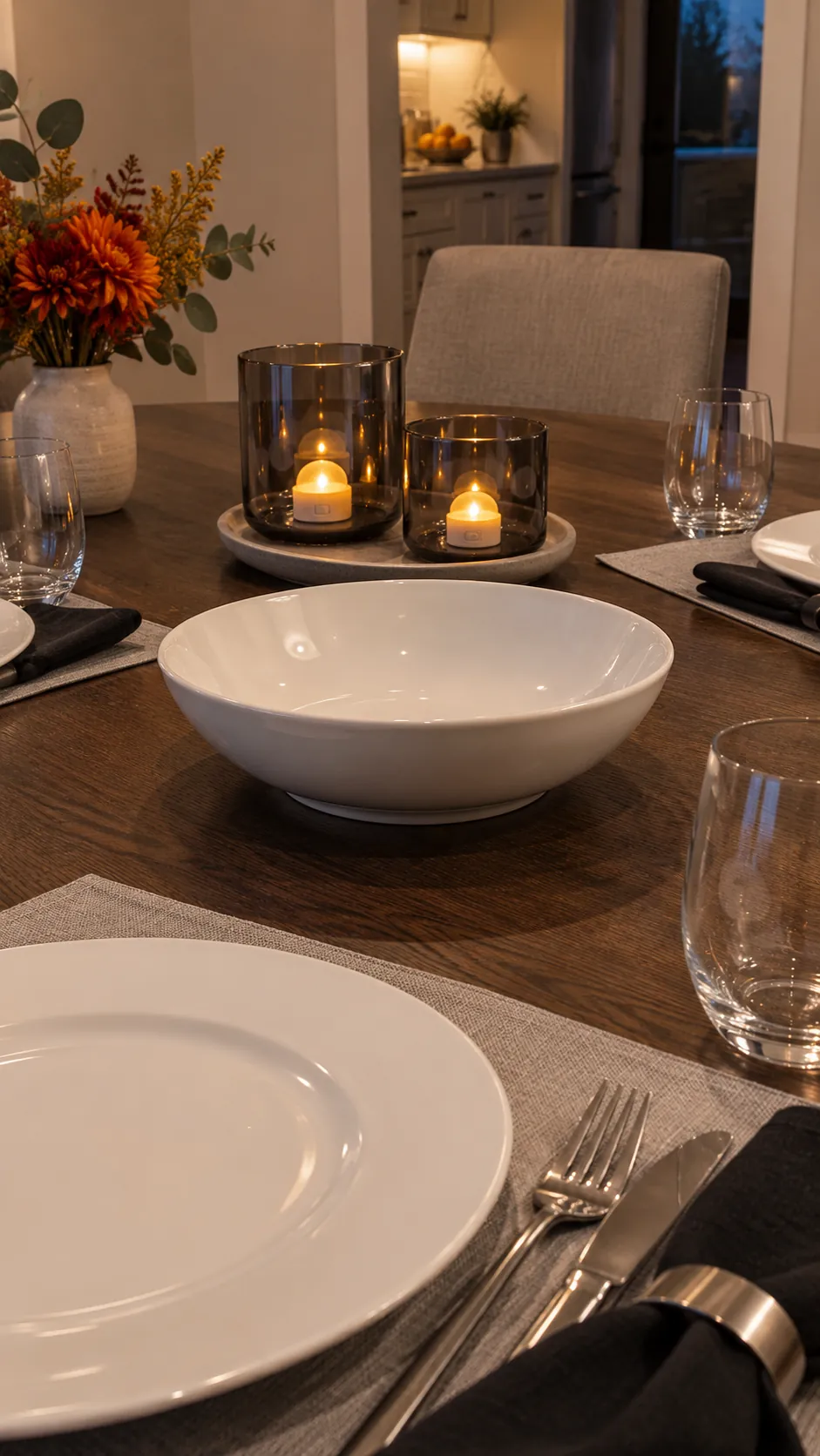 Smoke Glass Candle Holders with Clear Serving Space for a black and white Thanksgiving table