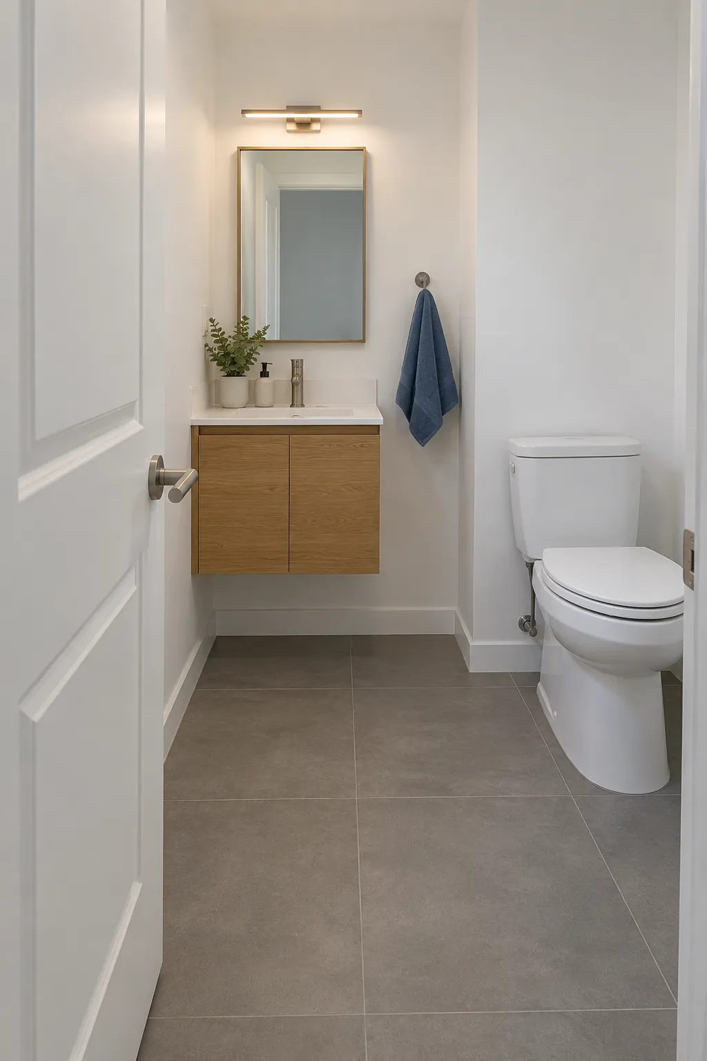 Bathroom doorway with clear separation between the door and toilet