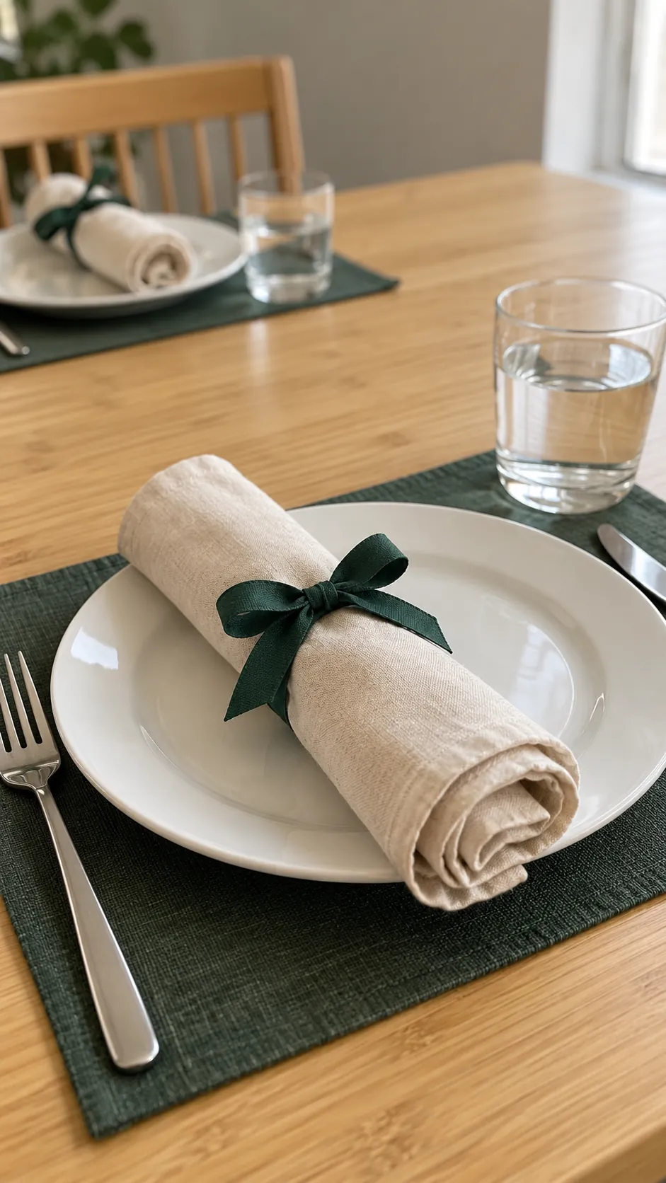 Napkin rings from ribbon loops made with reused Christmas ribbon scraps