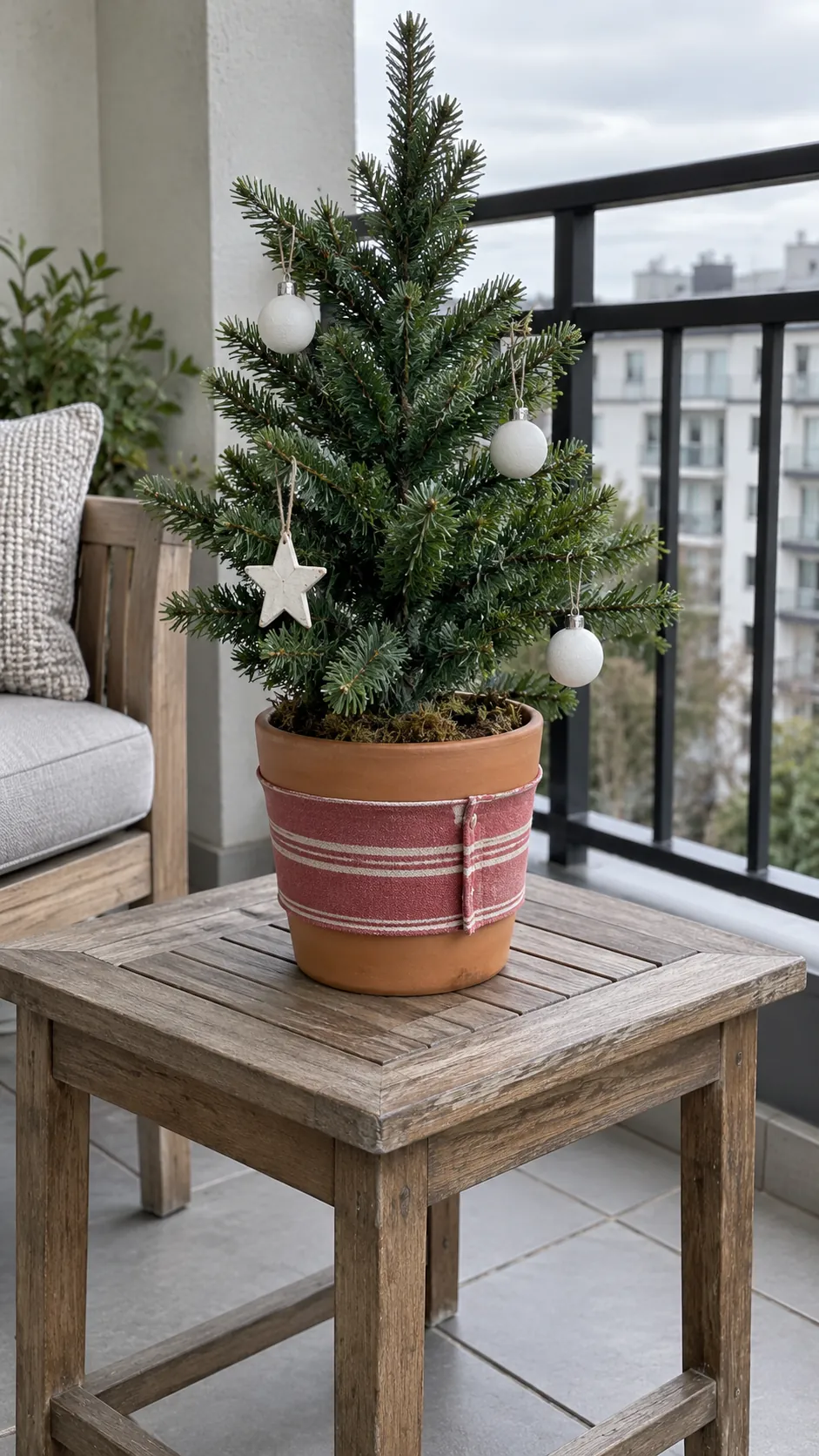 Ribbon sleeves for miniature pots made with reused Christmas ribbon scraps