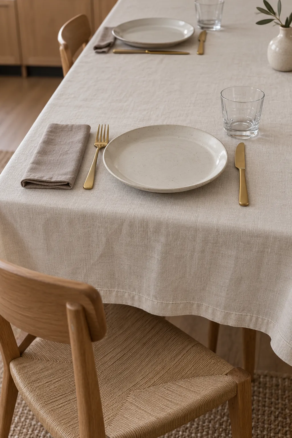 Neutral Linen with a Metallic Accent Thanksgiving decor idea
