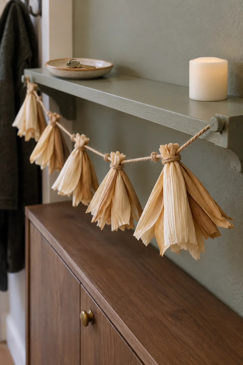 A Dry Corn Husk Garland Thanksgiving decor idea