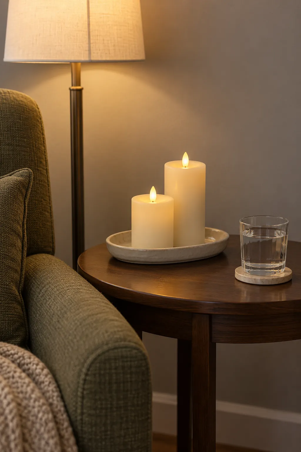 Unscented Light on a Side Table Thanksgiving decor idea