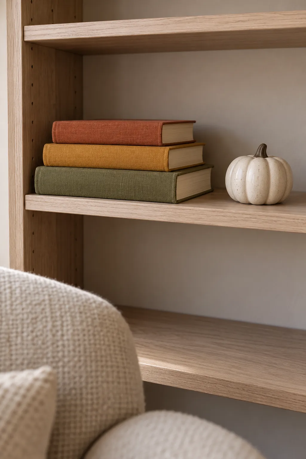 A Small Stack of Harvest Colored Books Thanksgiving decor idea