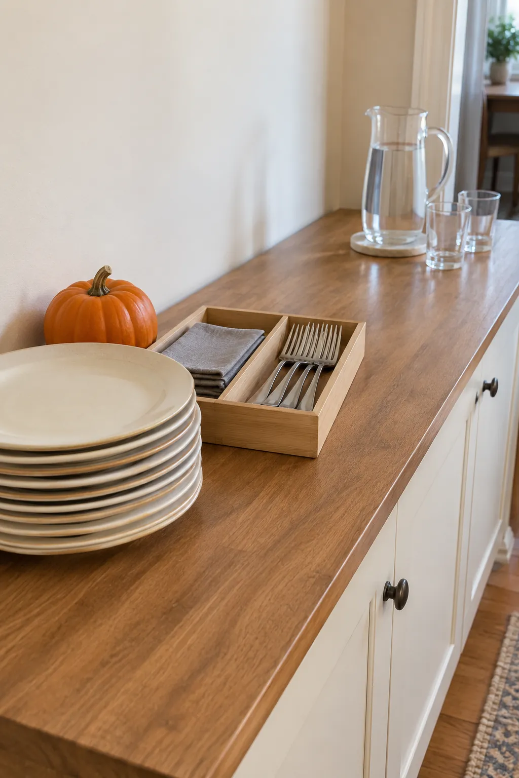 One Seasonal Accent beside the Serving Station Thanksgiving decor idea