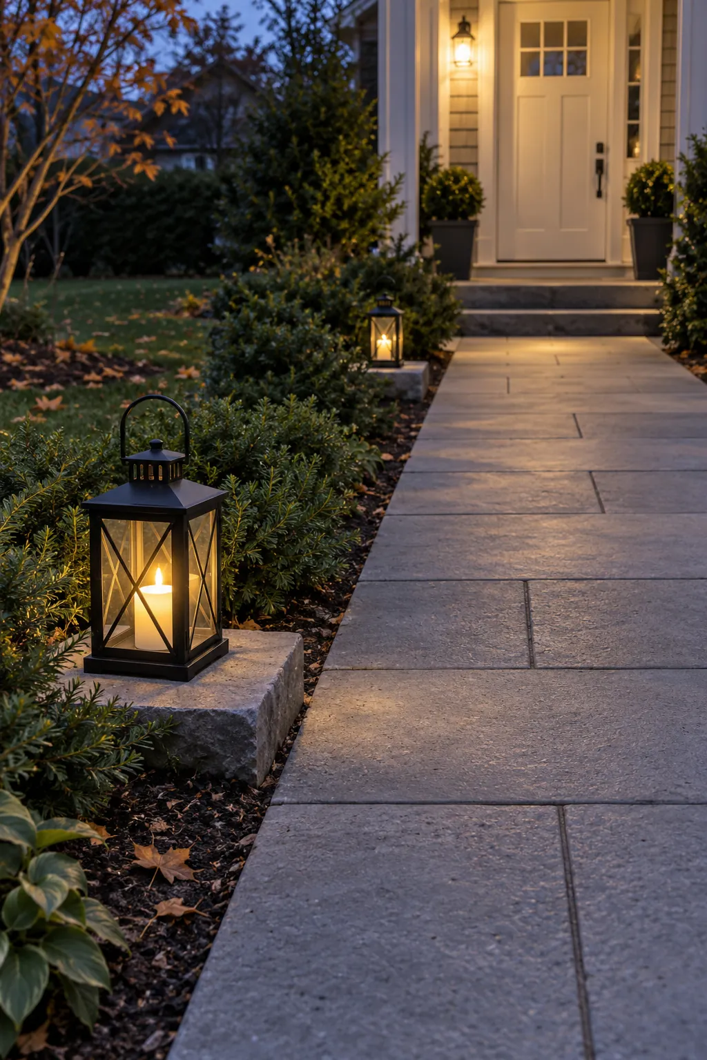 Outdoor Battery Lanterns beside the Path outdoor Thanksgiving decoration