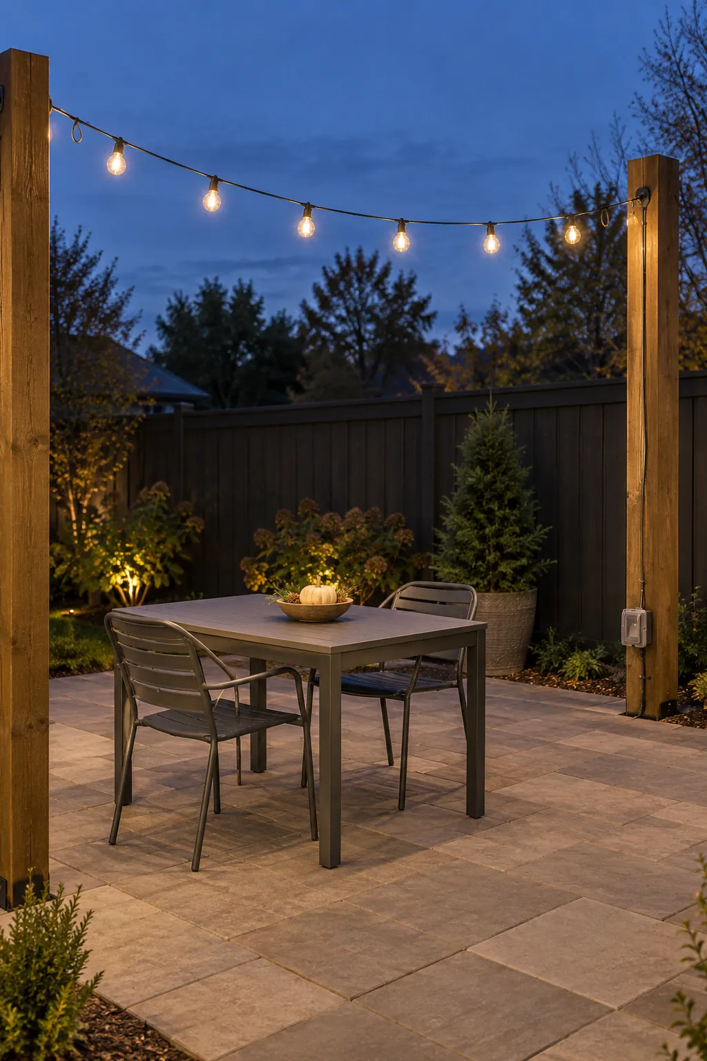 String Lights on a Supported Patio Line outdoor Thanksgiving decoration