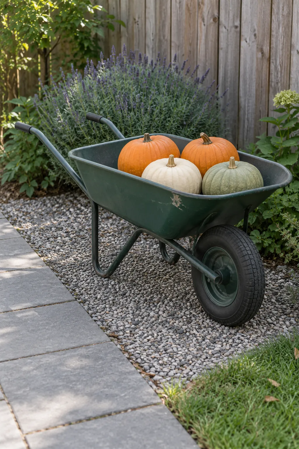 A Parked Wheelbarrow Harvest Display outdoor Thanksgiving decoration