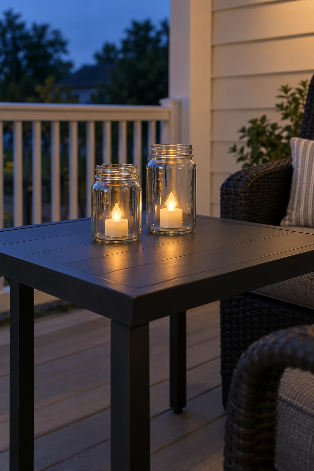 Battery Jar Lights on a Broad Table outdoor Thanksgiving decoration