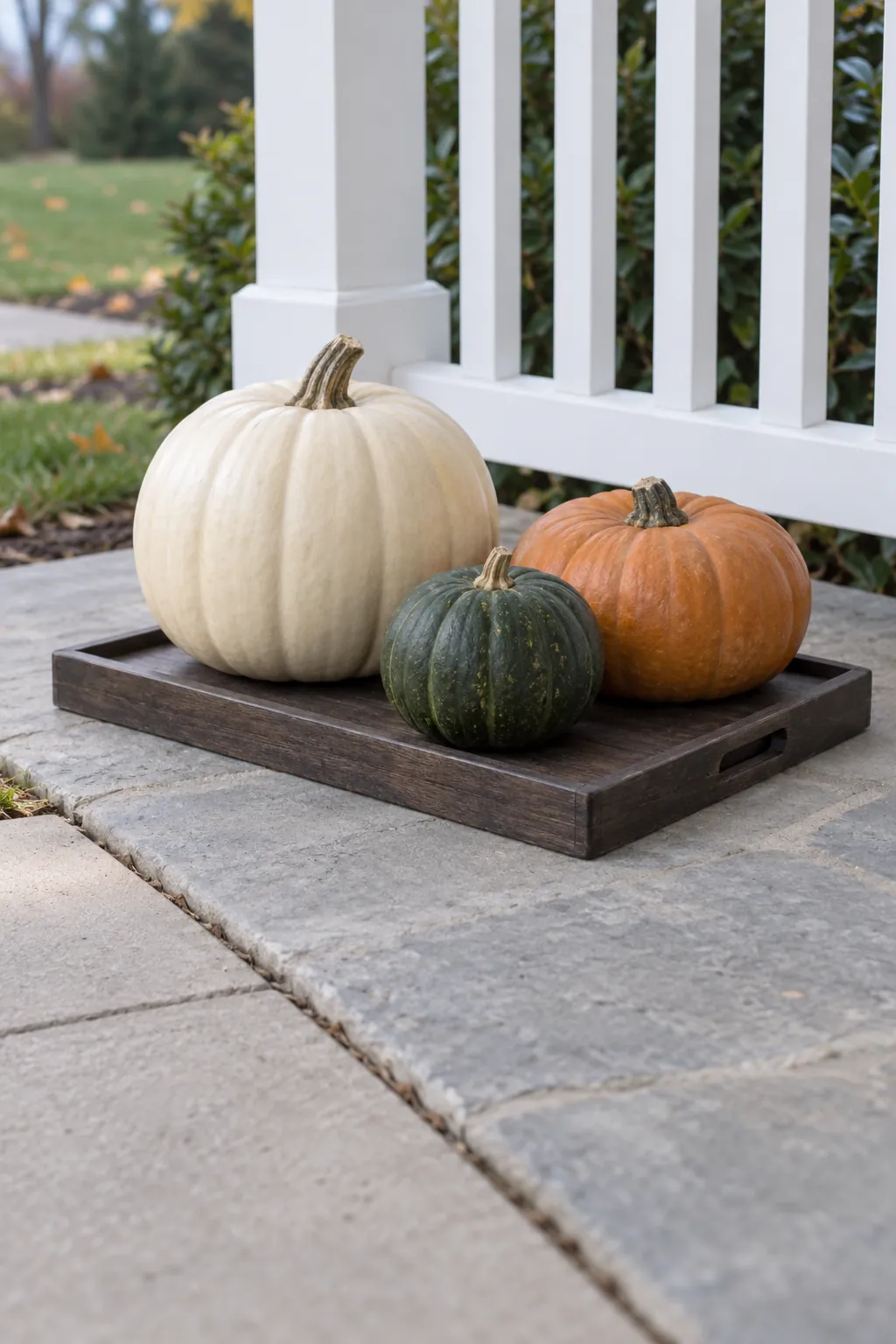 A Low Pumpkin Group on a Wide Base outdoor Thanksgiving decoration