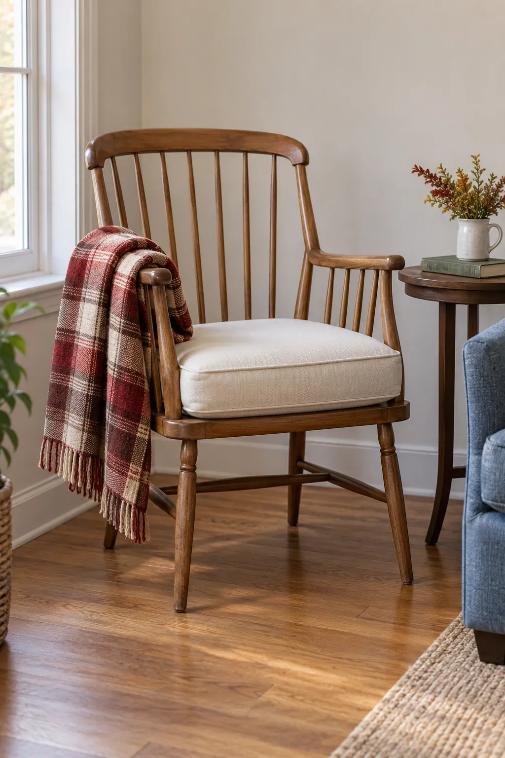 A Plaid Throw on the Reading Chair Thanksgiving living room idea