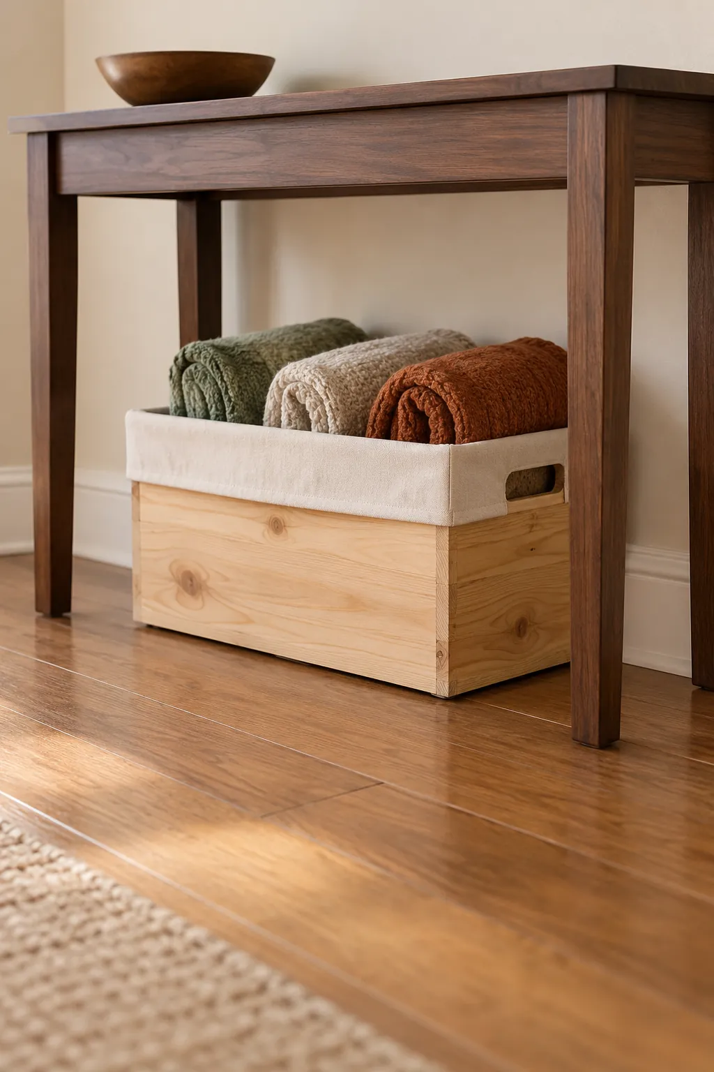 A Blanket Crate beneath the Console Thanksgiving living room idea