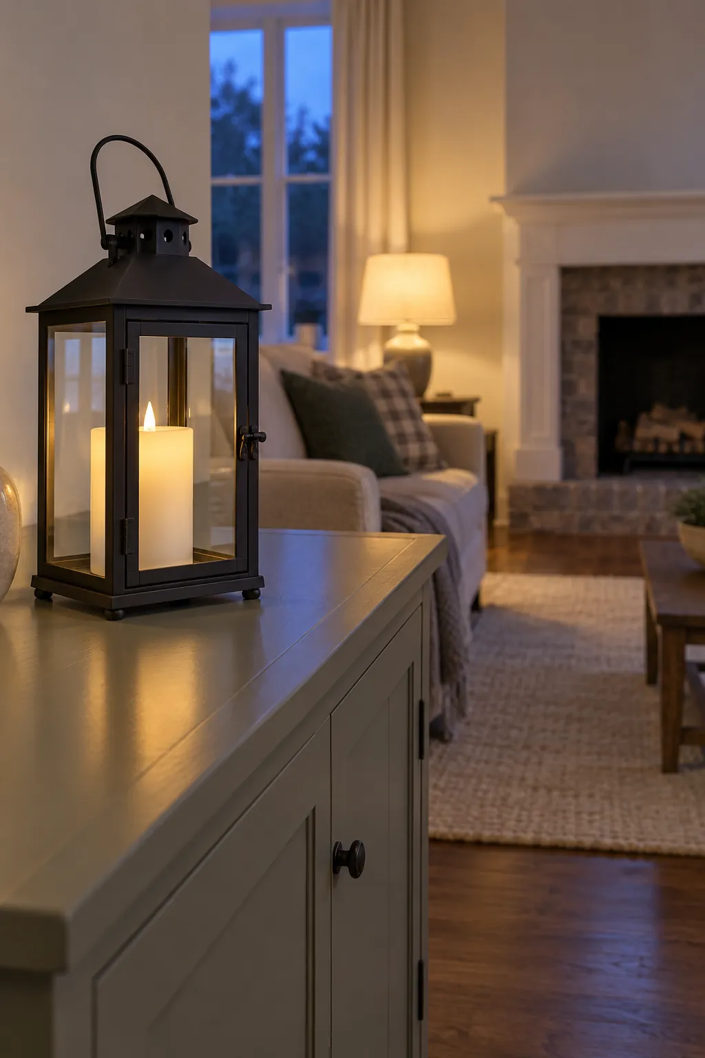 A Lantern across from the Hearth Thanksgiving living room idea