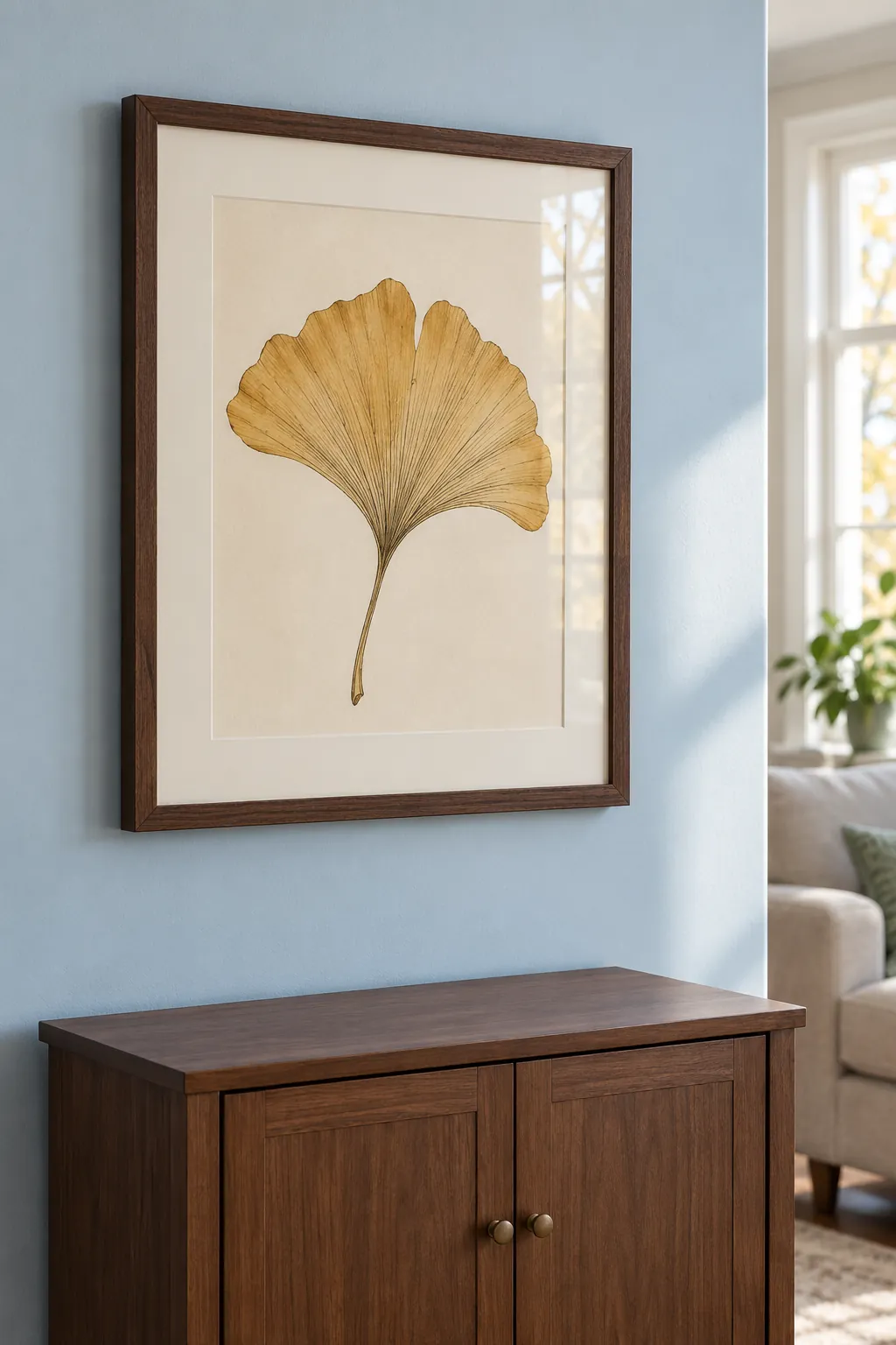 A Framed Botanical Leaf Study Thanksgiving living room idea