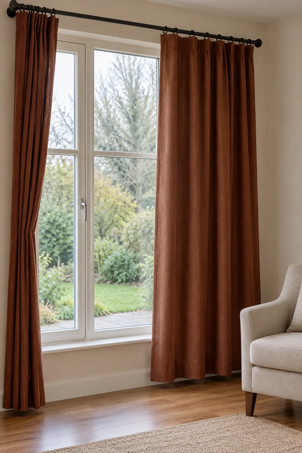 Harvest Curtains That Leave the Window Usable Thanksgiving living room idea