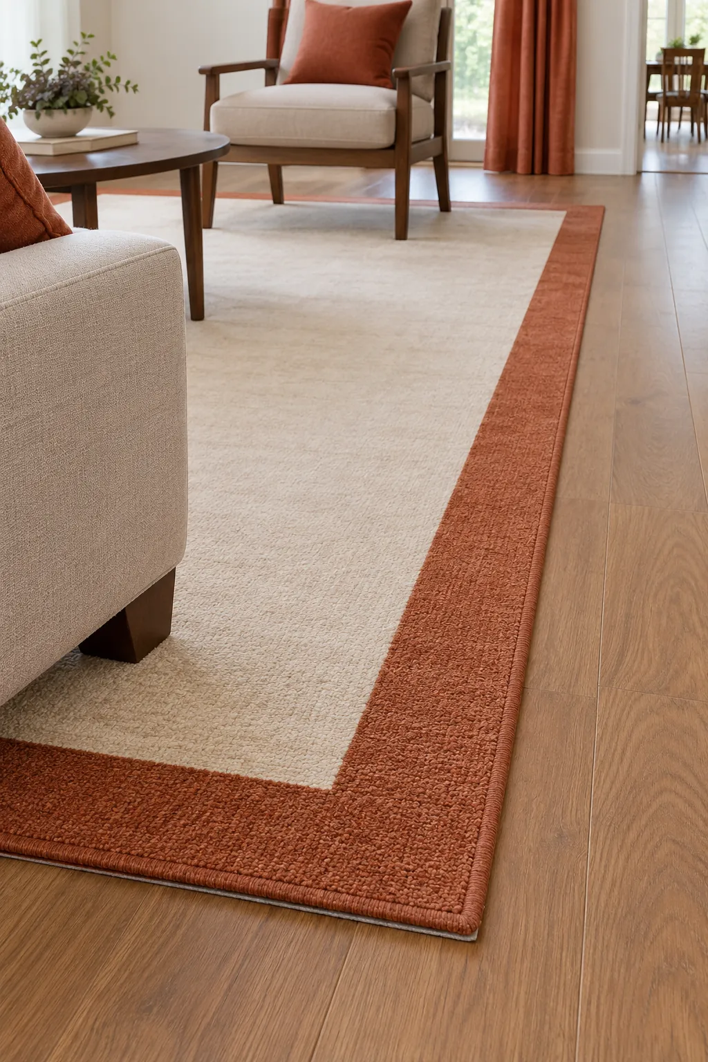 A Warm Border around an Existing Rug Thanksgiving living room idea