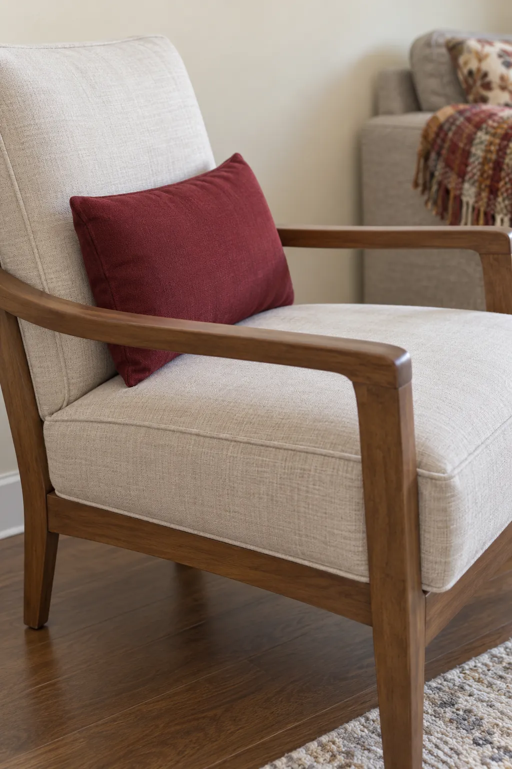 A Slim Cushion on an Accent Chair Thanksgiving living room idea