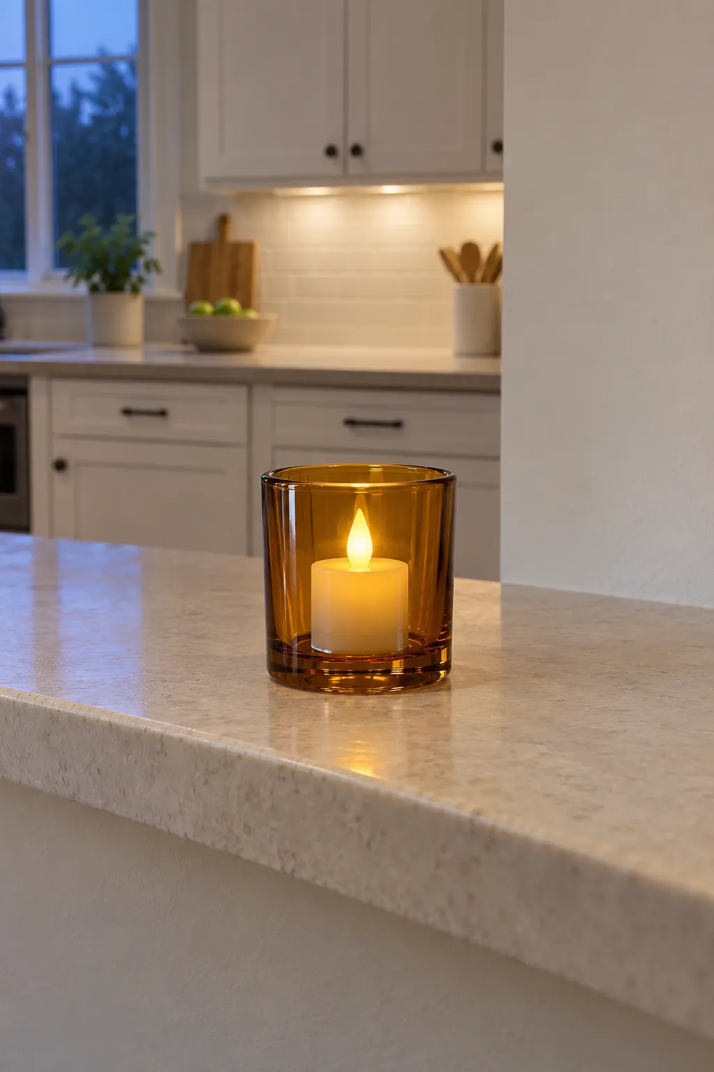 Amber Glass on a Separate Side Ledge for practical Thanksgiving kitchen decor