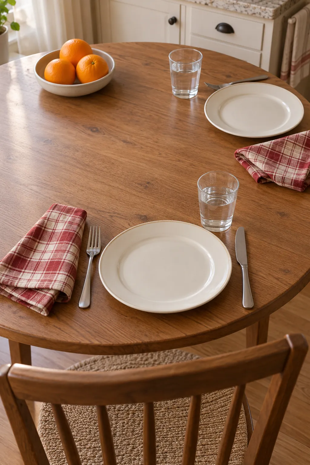 Plaid Napkins with a Separate Citrus Dish for practical Thanksgiving kitchen decor