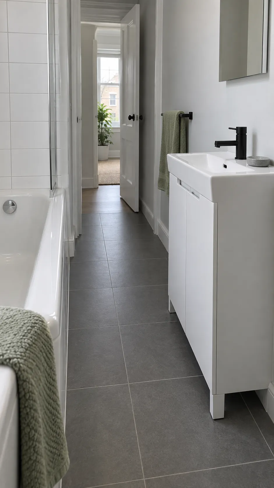 A shallow unit preserves the aisle in a small bathroom