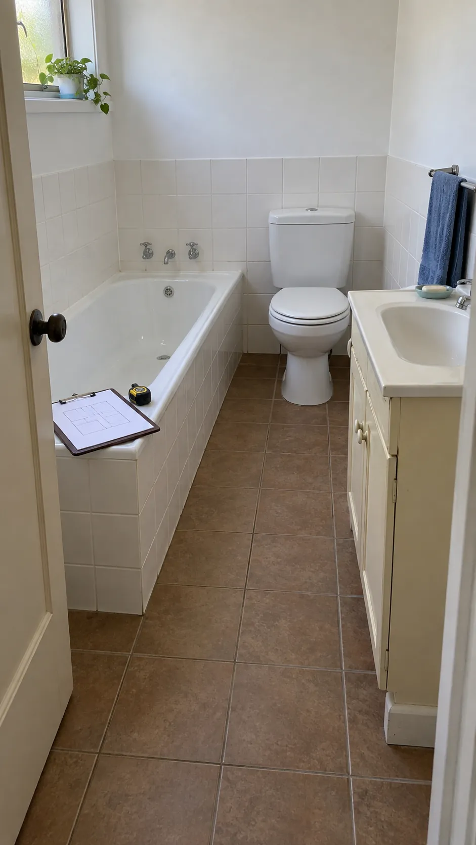 A measured existing layout in a small bathroom