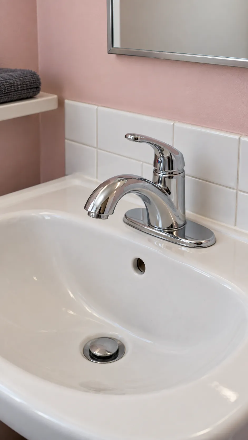 Faucet fit at an existing basin in a small bathroom