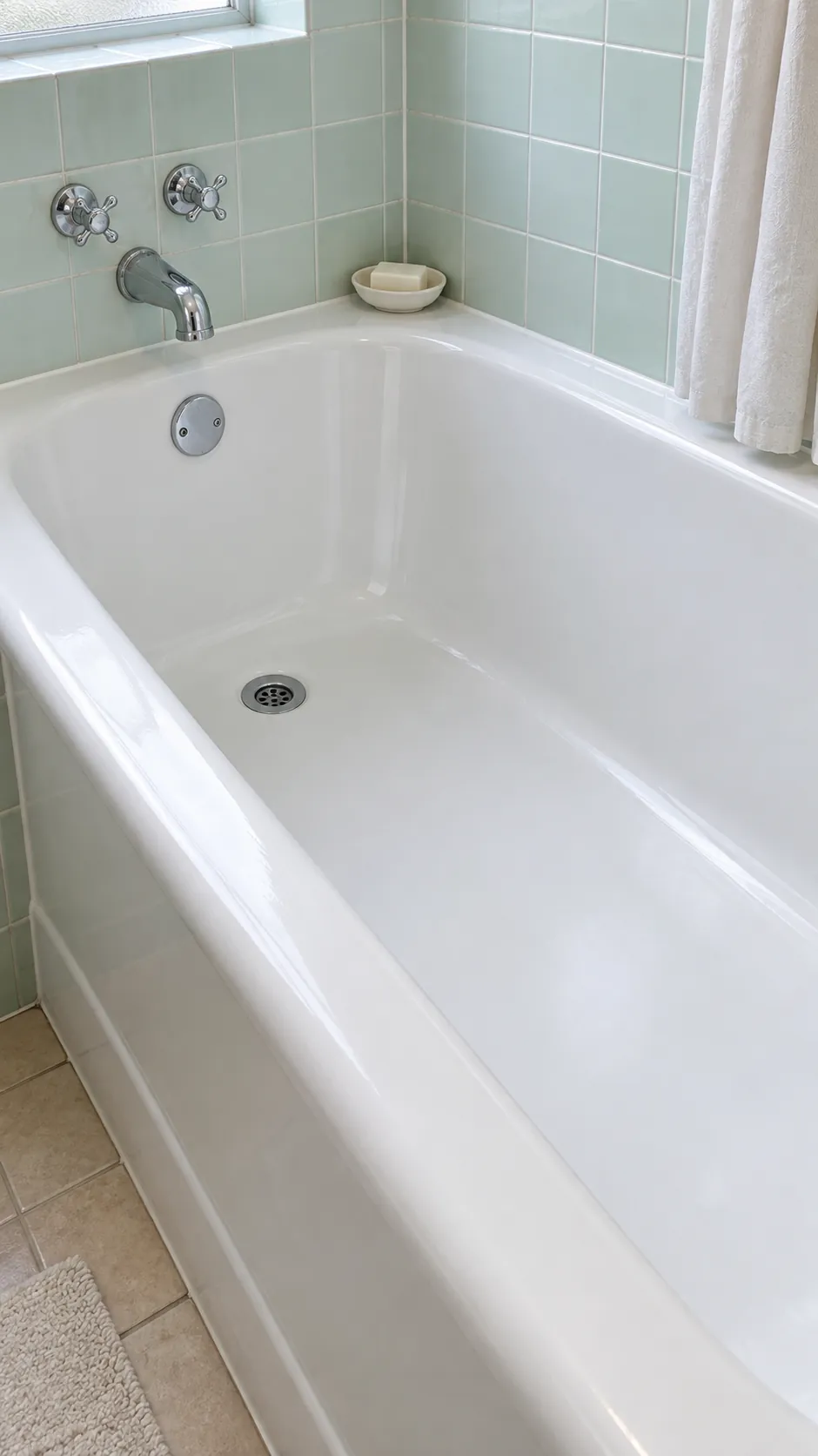 A professionally renewed existing bath in a small bathroom