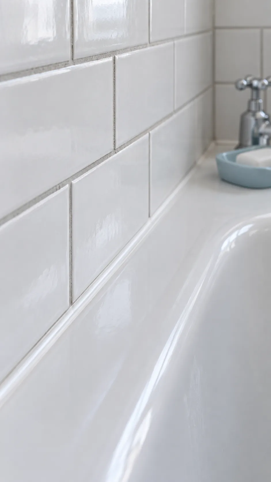 Grout and flexible joint detail in a small bathroom