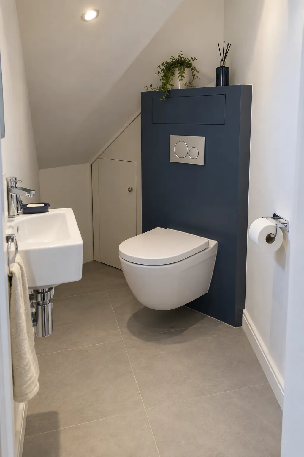 Concealed cistern with access retained in a small bathroom