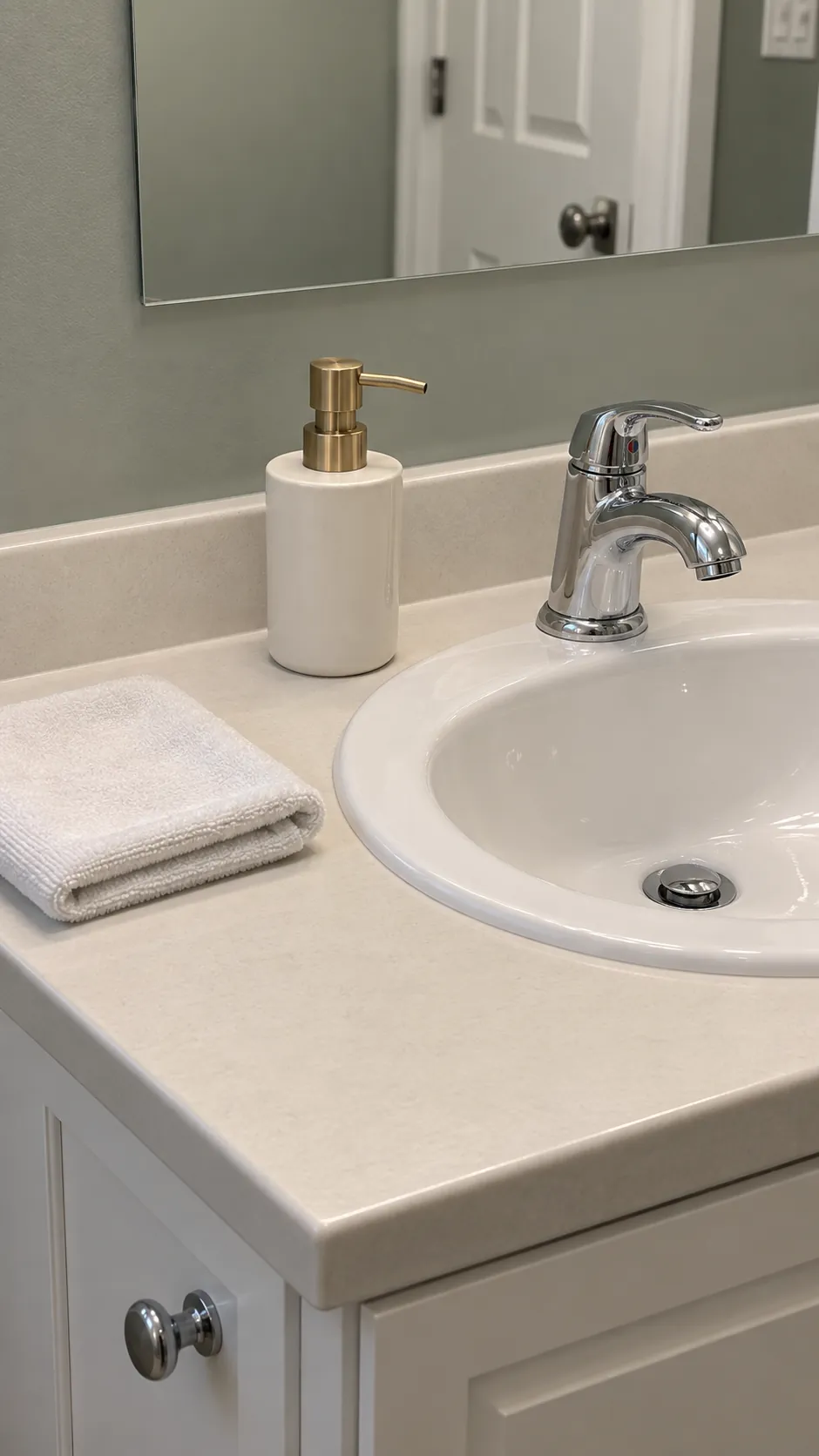 Test movable accents and maintain different finishes appropriately in a small bathroom